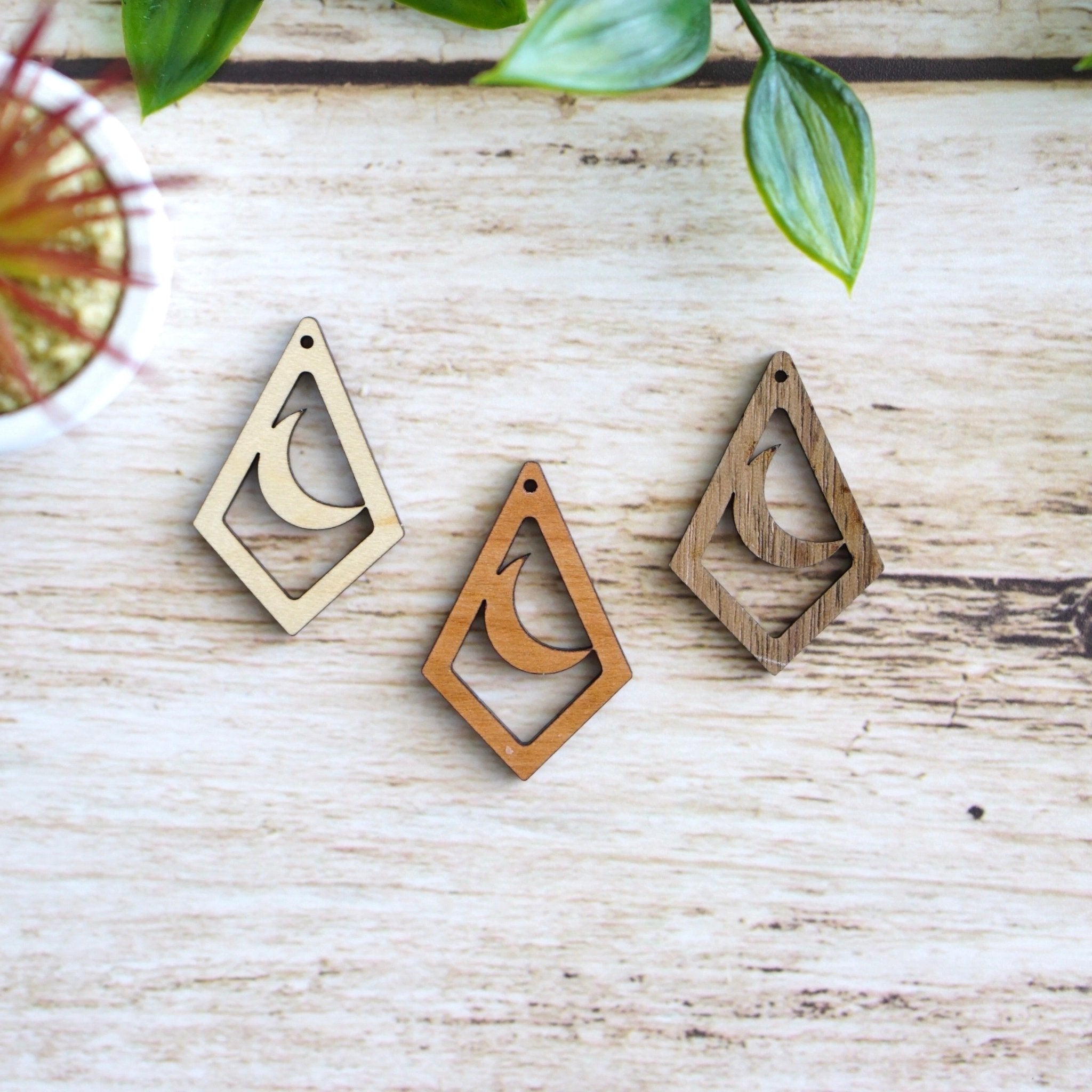 MOON ELONGATED DIAMOND | Wooden Earring Blanks - All for Knotting LLC