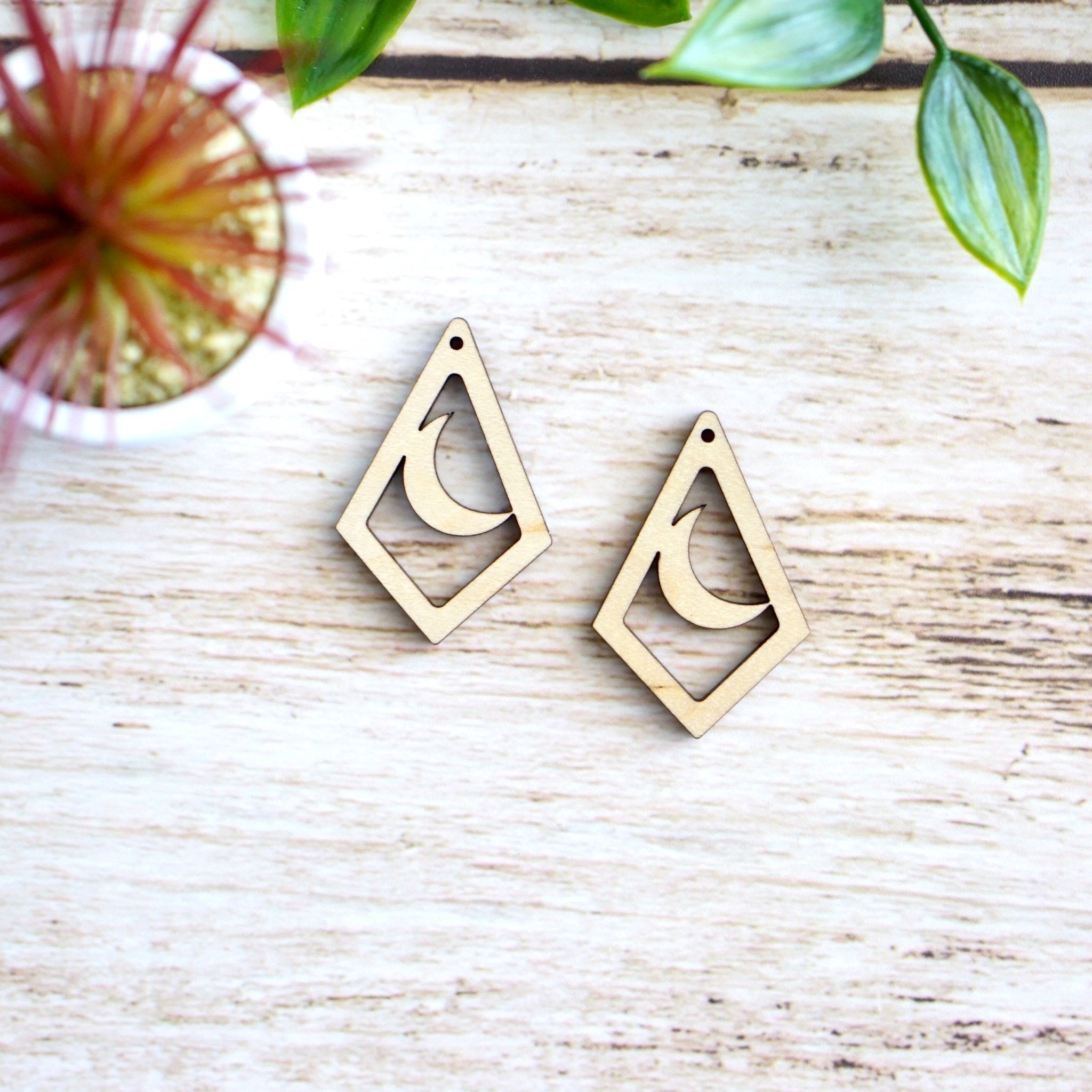 MOON ELONGATED DIAMOND | Wooden Earring Blanks - All for Knotting LLC