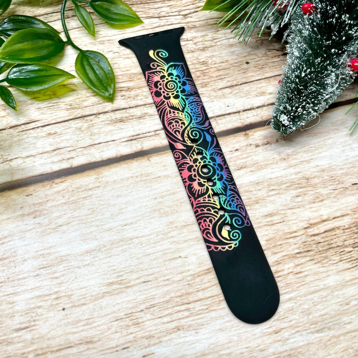 Silicone Watch Band for Apple Watches (Black with Rainbow) | All