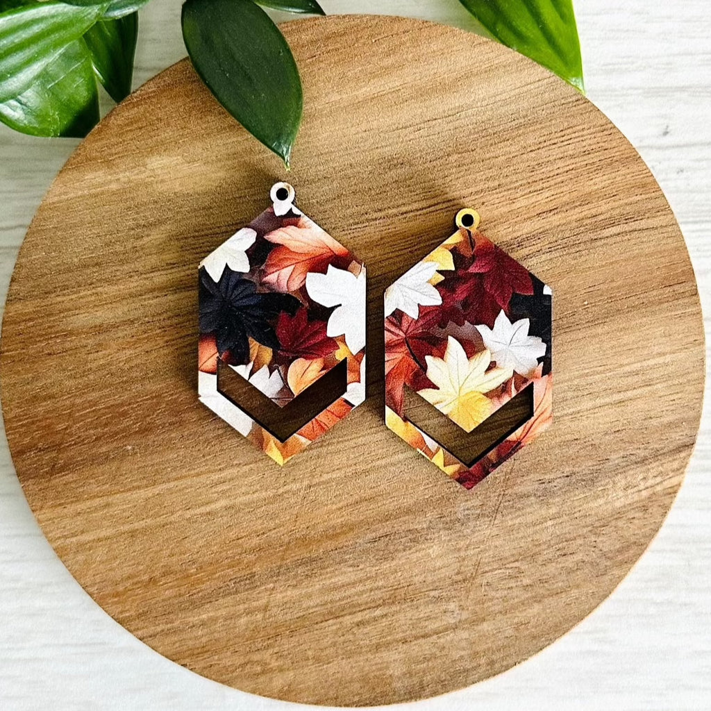 Fall Floral 3 Printed Pattern | Macrame Wooden Earring Blanks | All for Knotting Long Hexagon