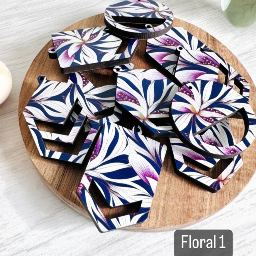 Fall Floral 1 Printed Pattern | Macrame Wooden Earring Blanks | All for Knotting Long Hexagon