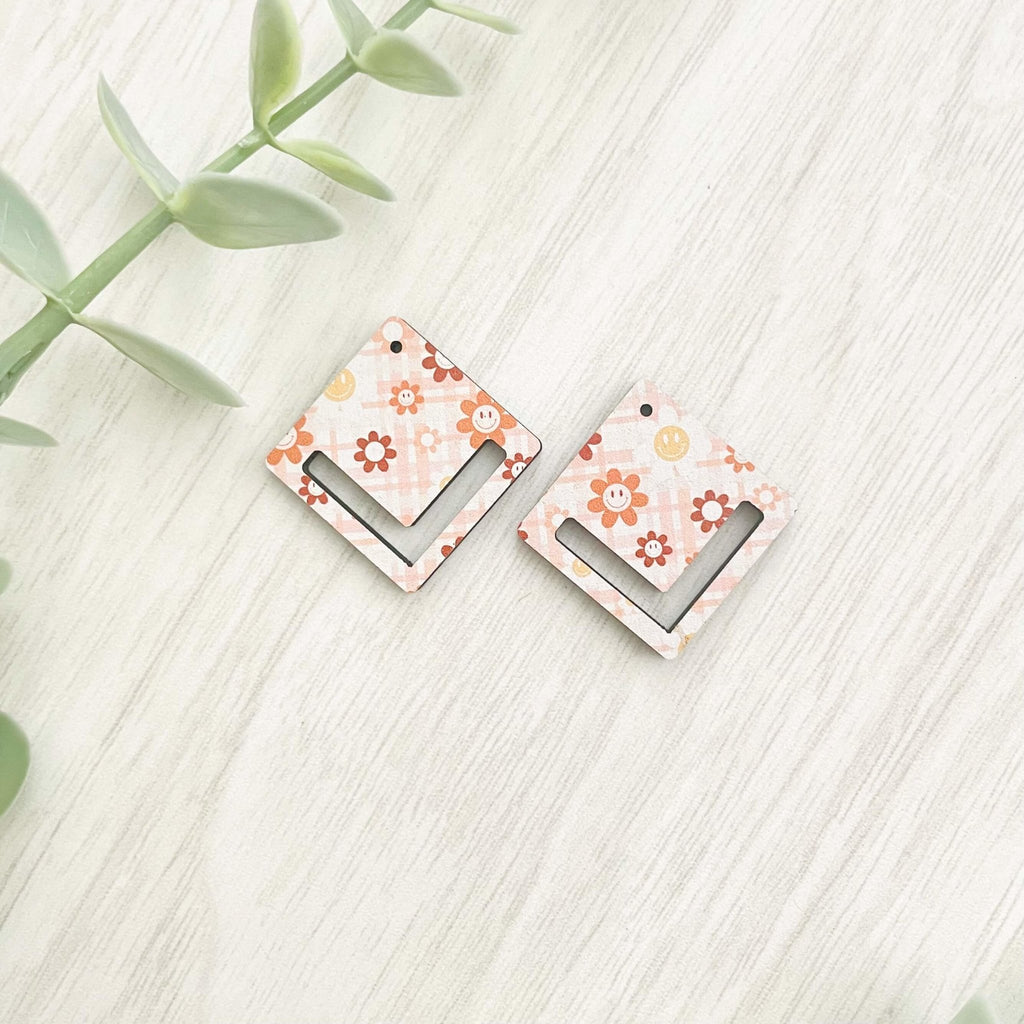 Colorful Fun Groovy Square Earrings 