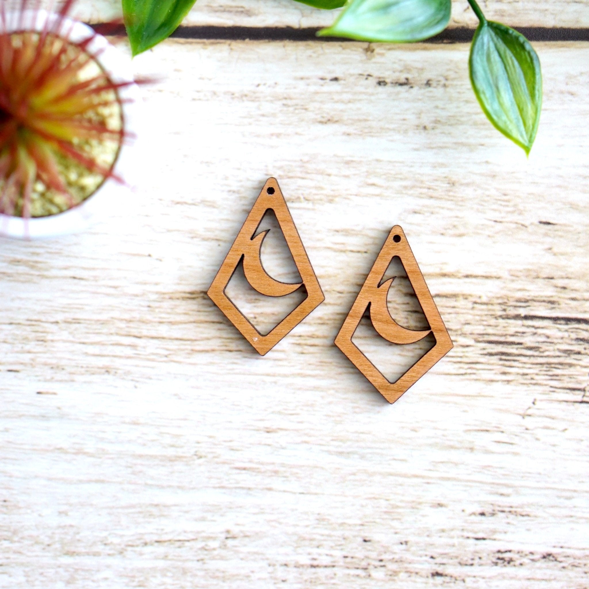MOON ELONGATED DIAMOND | Wooden Earring Blanks - All for Knotting LLC