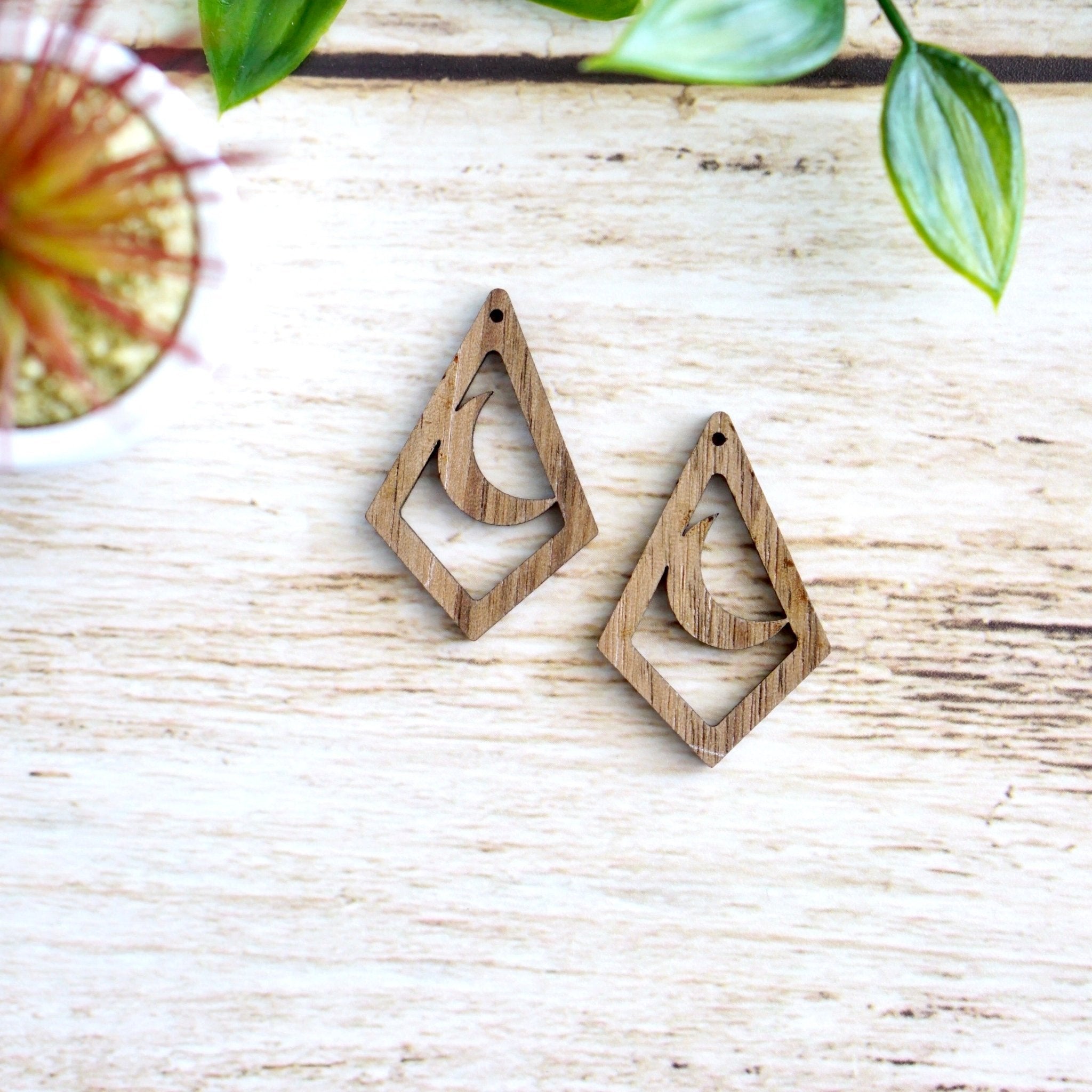 MOON ELONGATED DIAMOND | Wooden Earring Blanks - All for Knotting LLC